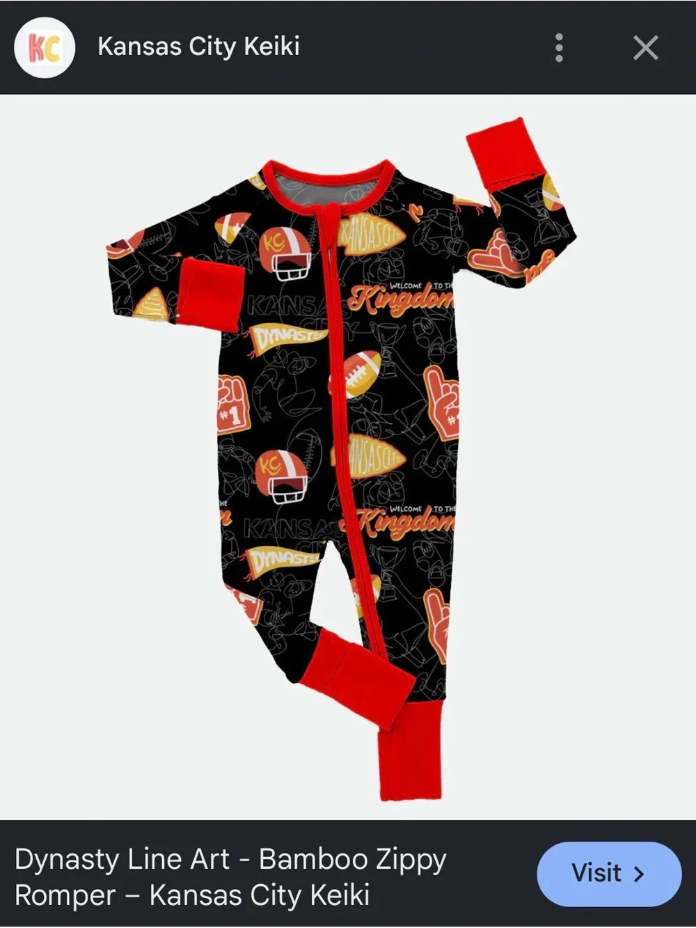 Kansas City Chiefs Football Zipper Footie Romper - Black & Red